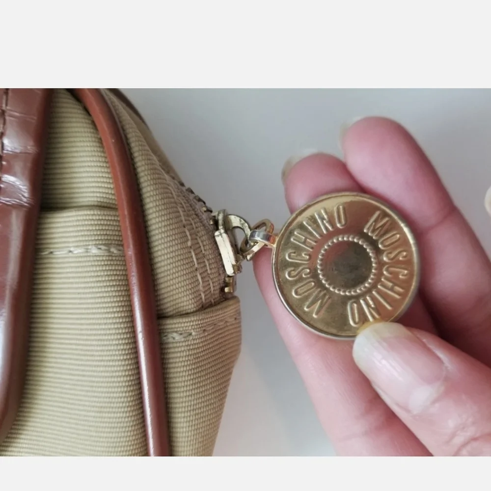Moschino LOGO BELT BAG Vintage Made In Japan Tan Brown Nylon